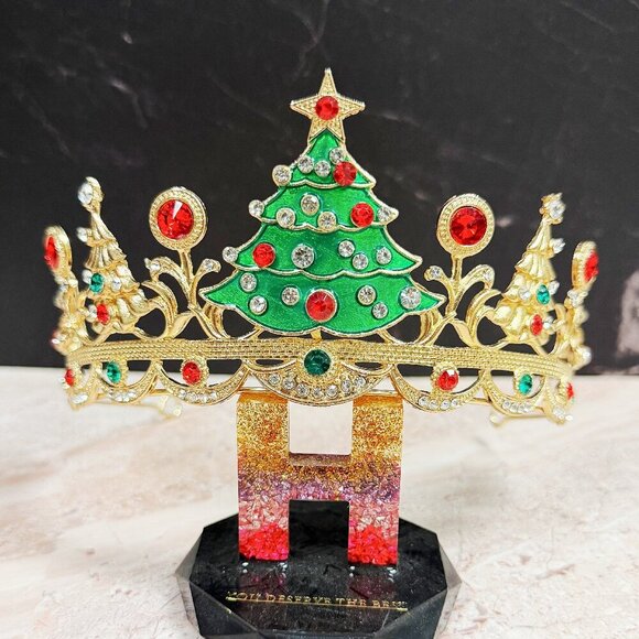 Christmas Tree headband, Christmas Tree crown, Gold Christmas Tiara, Xmas Gifts - Picture 1 of 7